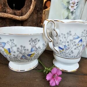 Royal Stafford England Bone China Creamer and Sugar Bowl Blue Belle Time